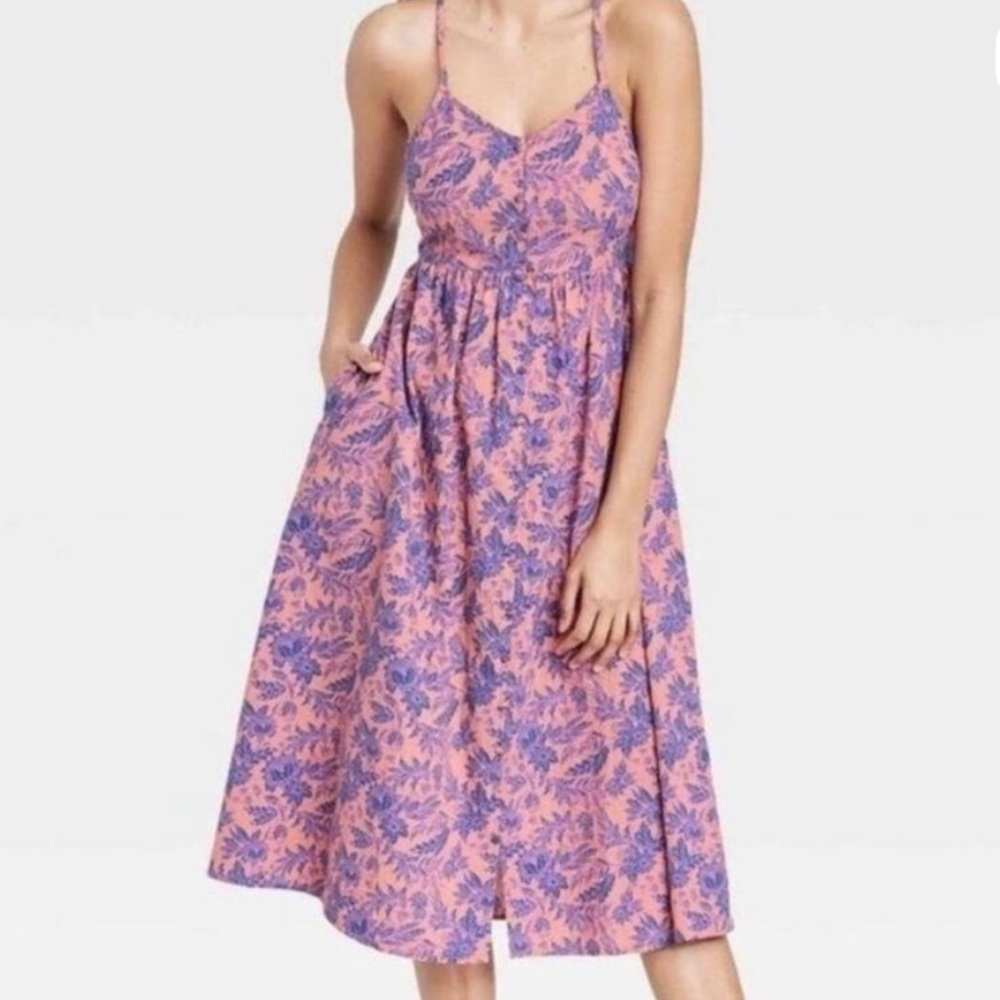 Universal Thread Pink and Purple Floral Midi Dress